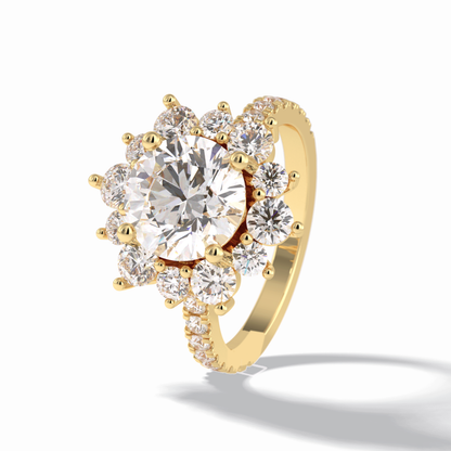 Round Cut Halo & Pave Lab Grown Diamond Engagement Ring