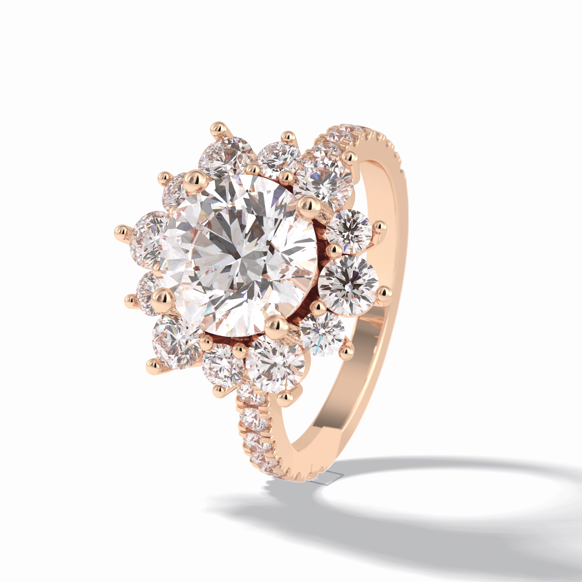 Round Cut Halo & Pave Lab Grown Diamond Engagement Ring