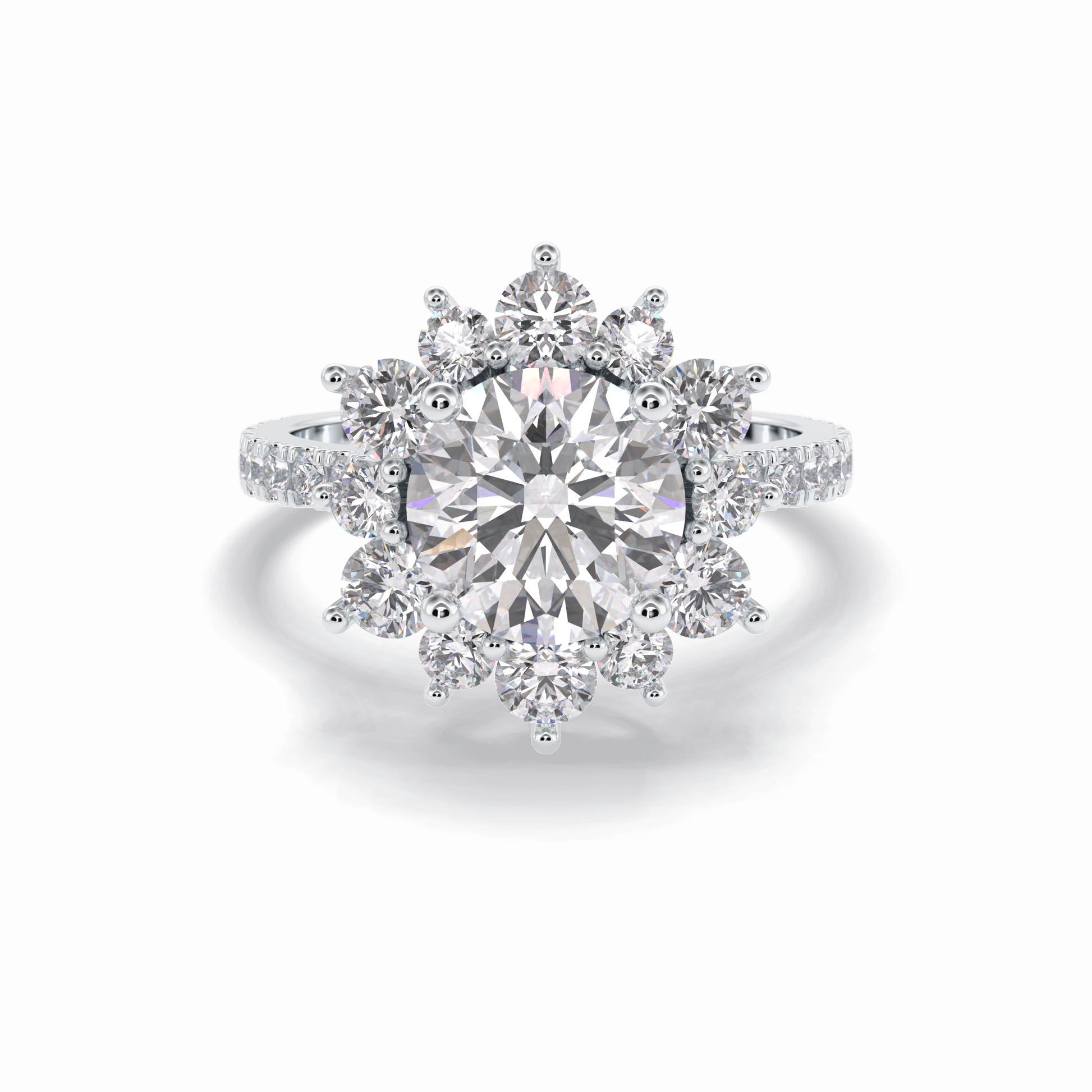 Round Cut Halo & Pave Lab Grown Diamond Engagement Ring
