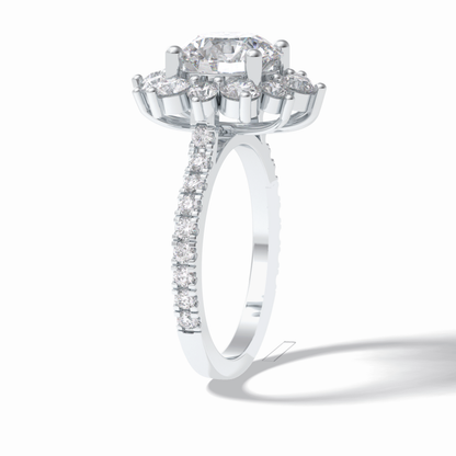 Round Cut Halo & Pave Lab Grown Diamond Engagement Ring
