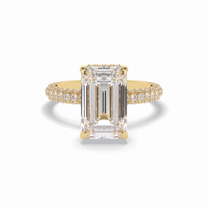 3.99 CT Emerald Cut Hidden Halo & Pave Style Moissanite Engagement Rings