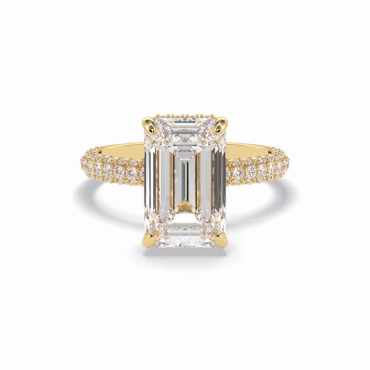3.99 CT Emerald Cut Hidden Halo & Pave Style Moissanite Engagement Rings
