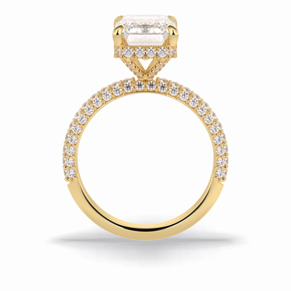 3.99 CT Emerald Cut Hidden Halo & Pave Style Moissanite Engagement Rings