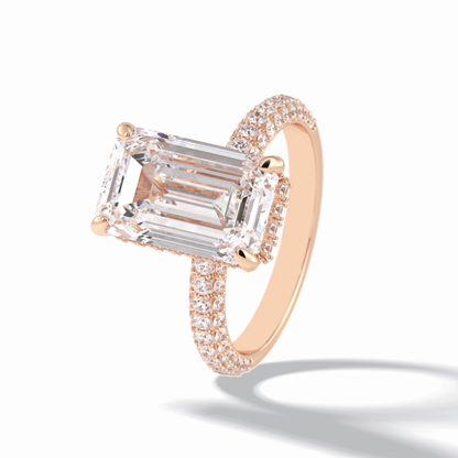 3.99 CT Emerald Cut Hidden Halo & Pave Style Moissanite Engagement Rings