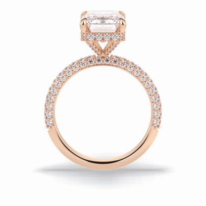 3.99 CT Emerald Cut Hidden Halo & Pave Style Moissanite Engagement Rings