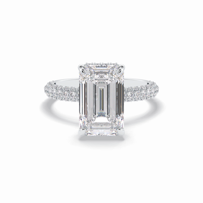3.99 CT Emerald Cut Hidden Halo & Pave Style Moissanite Engagement Rings