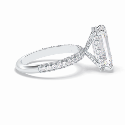 3.99 CT Emerald Cut Hidden Halo & Pave Style Moissanite Engagement Rings