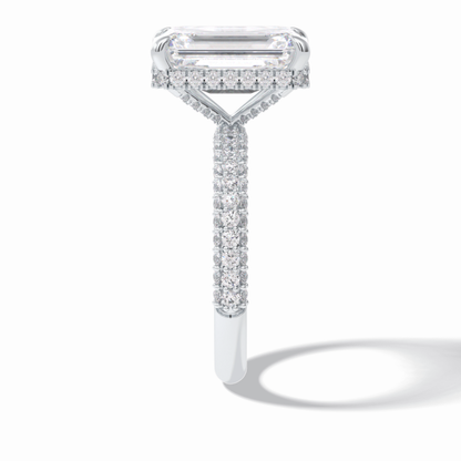 3.99 CT Emerald Cut Hidden Halo & Pave Style Moissanite Engagement Rings