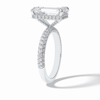 3.99 CT Emerald Cut Hidden Halo & Pave Style Moissanite Engagement Rings