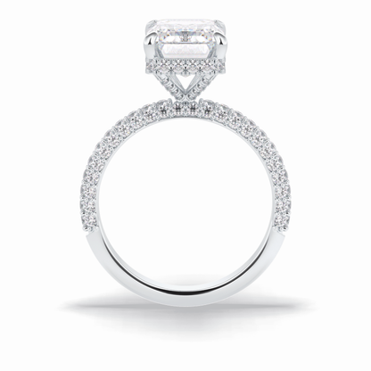 3.99 CT Emerald Cut Hidden Halo & Pave Style Moissanite Engagement Rings