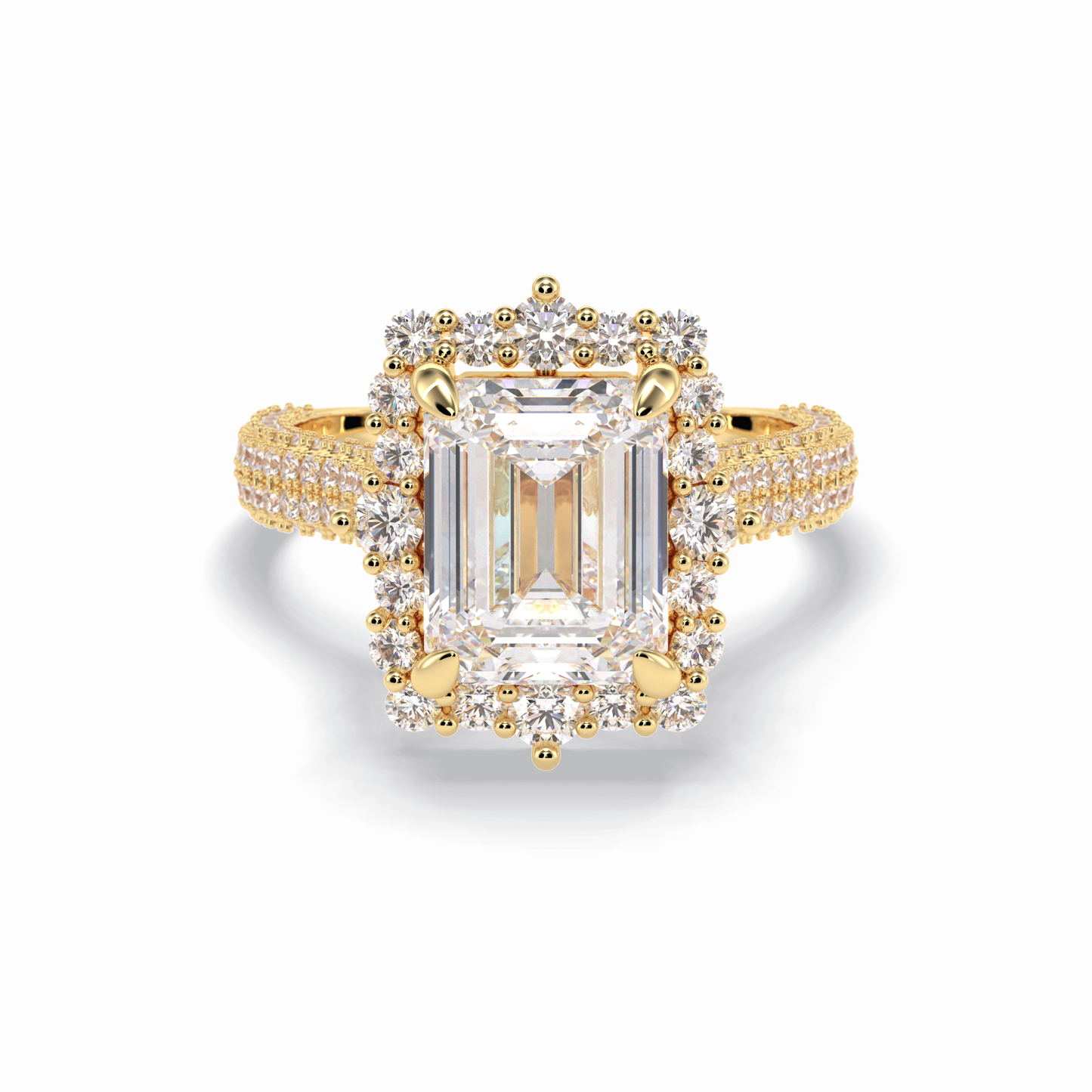 Emerald Cut Halo & Pave Lab Grown Diamond Engagement Ring