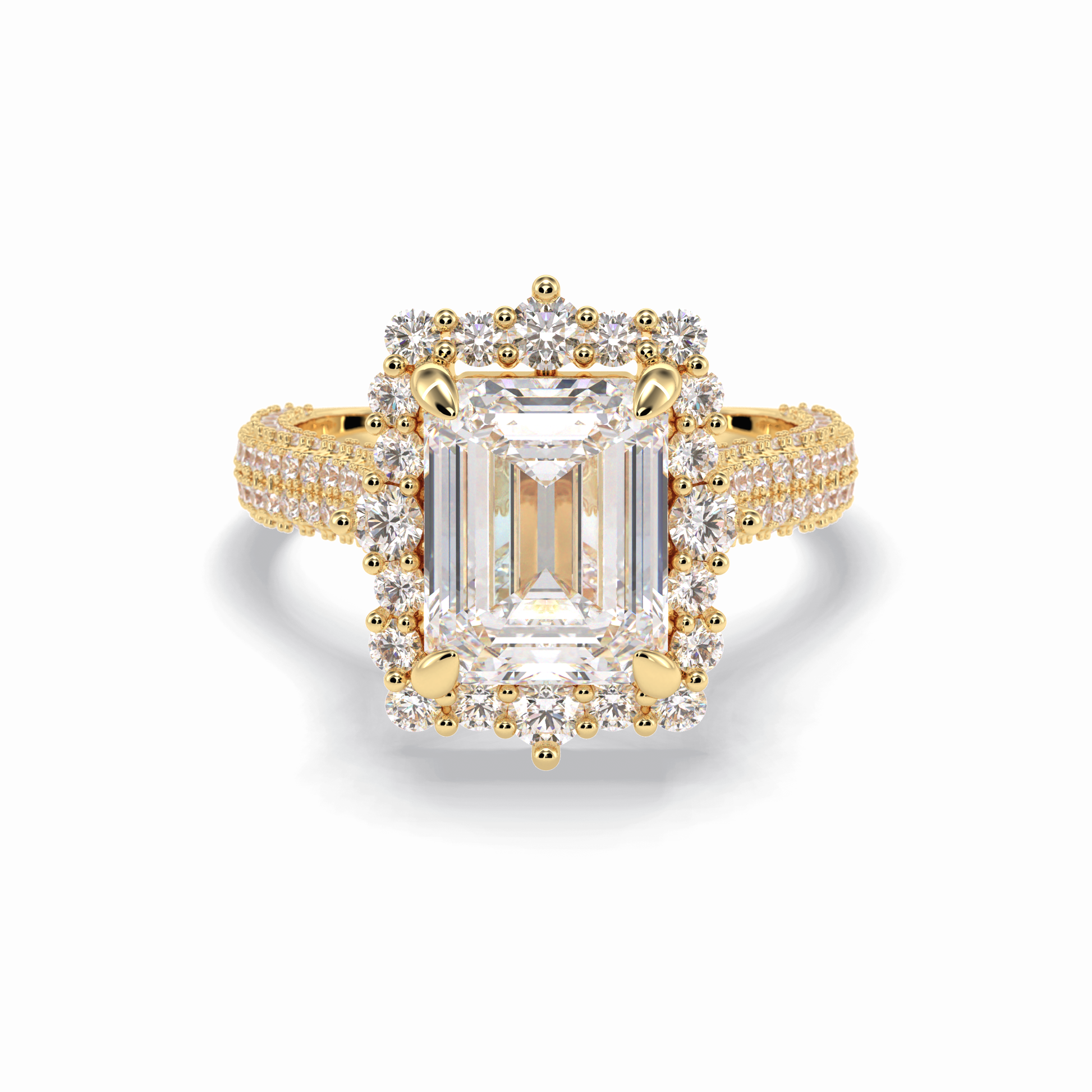 Emerald Cut Halo & Pave Lab Grown Diamond Engagement Ring
