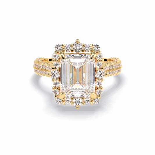Emerald Cut Halo & Pave Lab Grown Diamond Engagement Ring