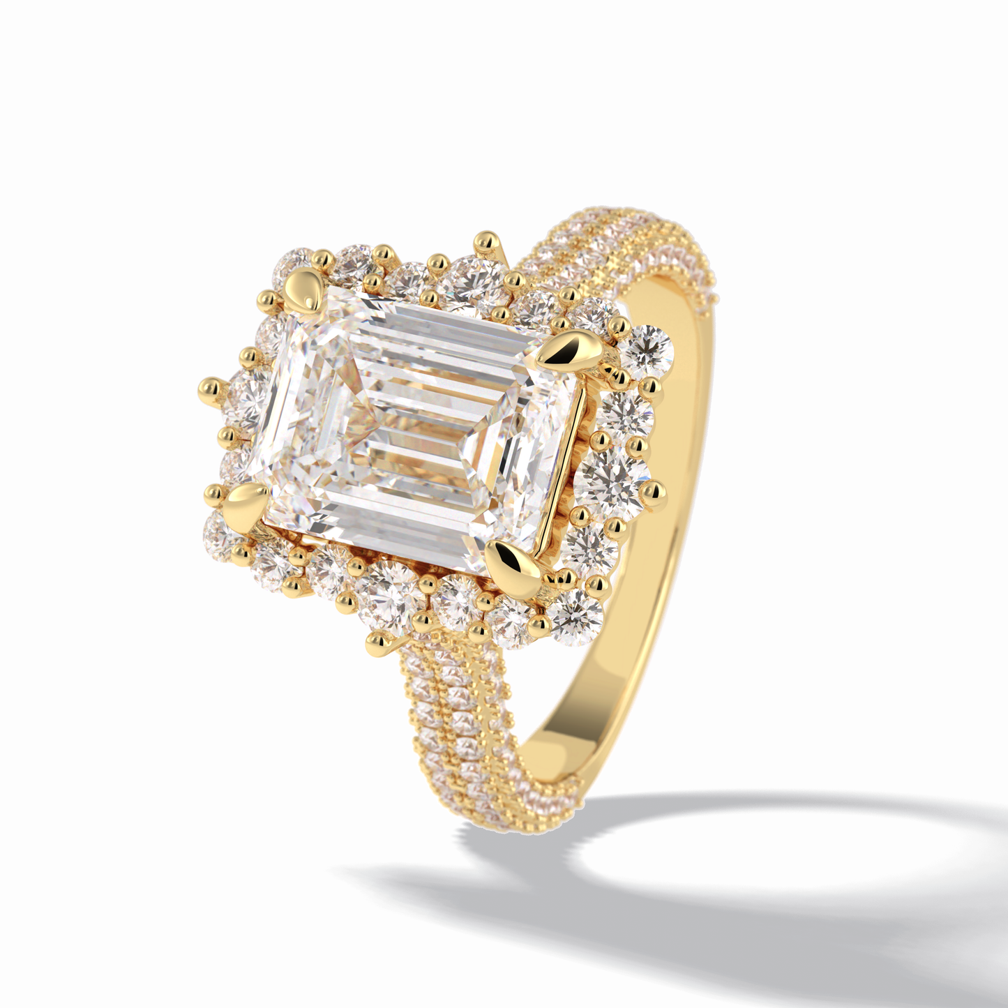 Emerald Cut Halo & Pave Lab Grown Diamond Engagement Ring