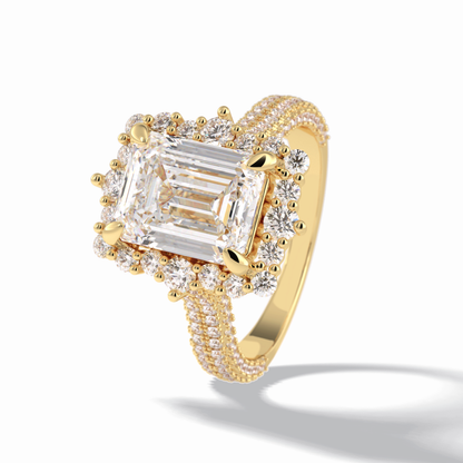 Emerald Cut Halo & Pave Lab Grown Diamond Engagement Ring