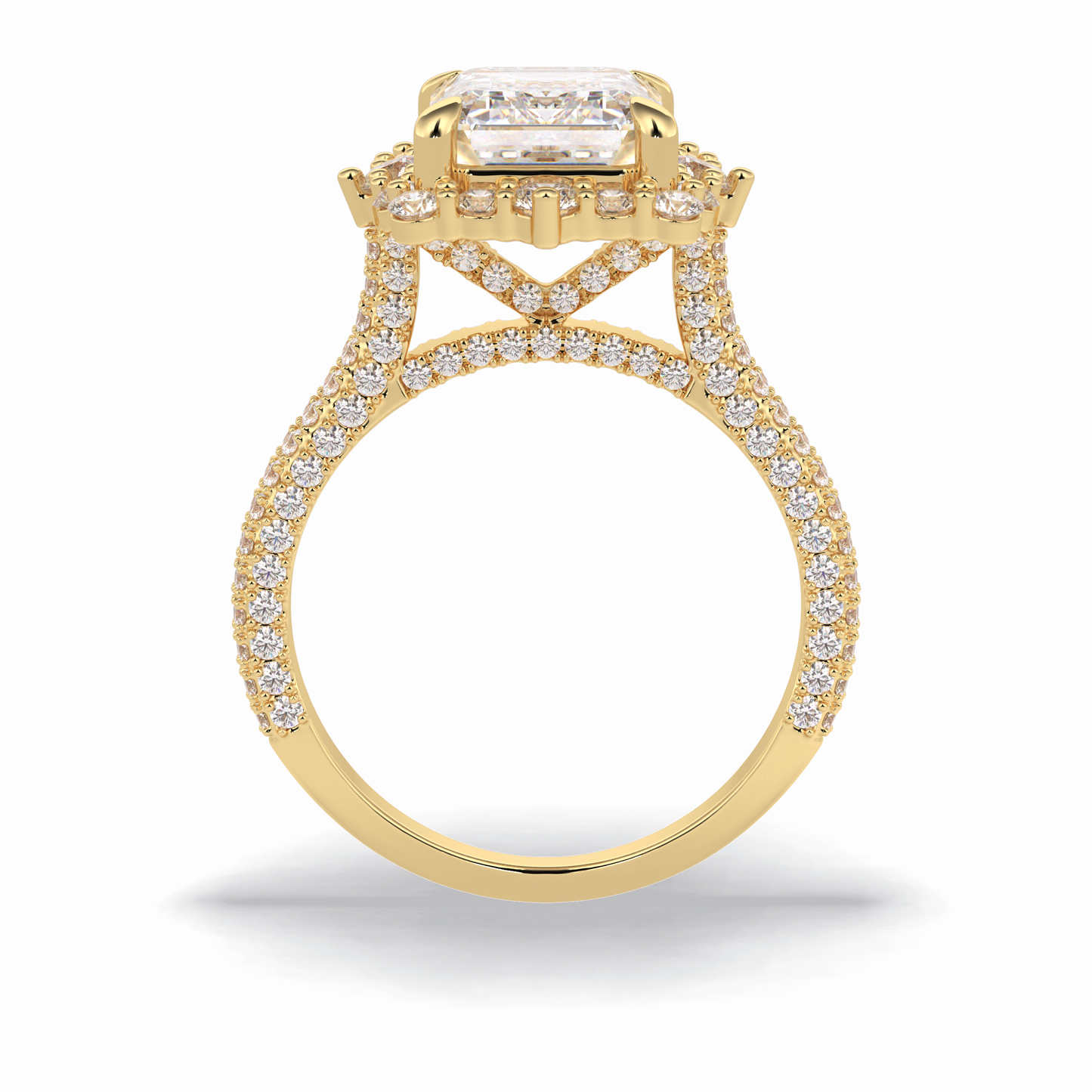 Emerald Cut Halo & Pave Lab Grown Diamond Engagement Ring