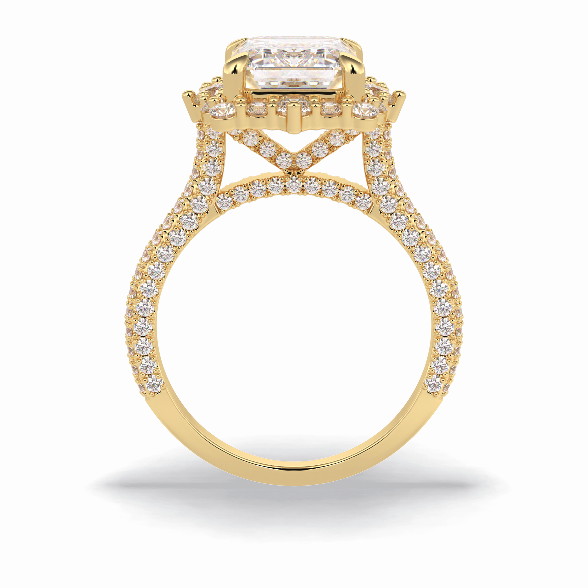 Emerald Cut Halo & Pave Lab Grown Diamond Engagement Ring