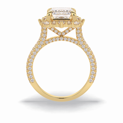 Emerald Cut Halo & Pave Lab Grown Diamond Engagement Ring