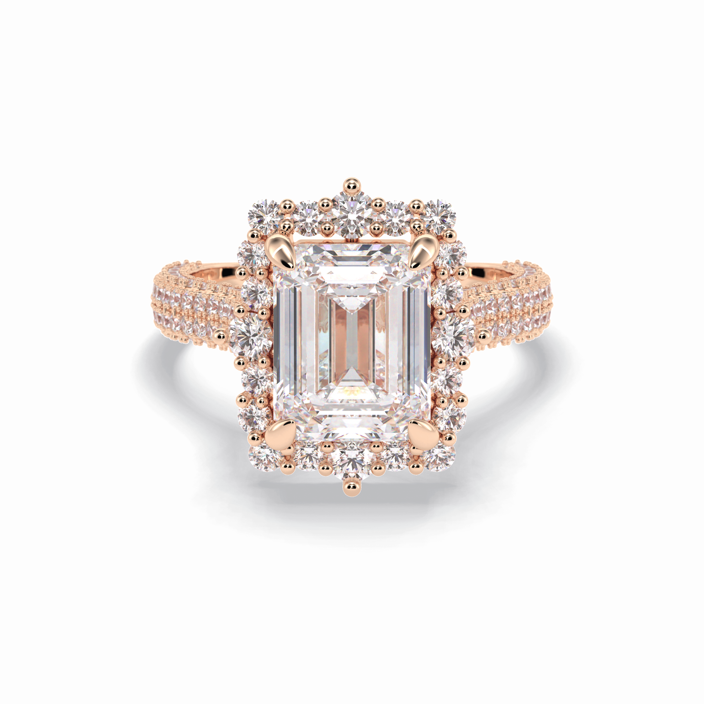 Emerald Cut Halo & Pave Lab Grown Diamond Engagement Ring