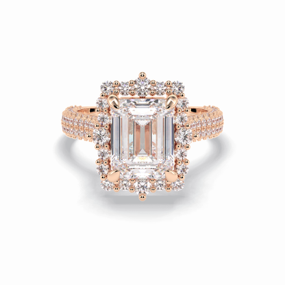 Emerald Cut Halo & Pave Lab Grown Diamond Engagement Ring