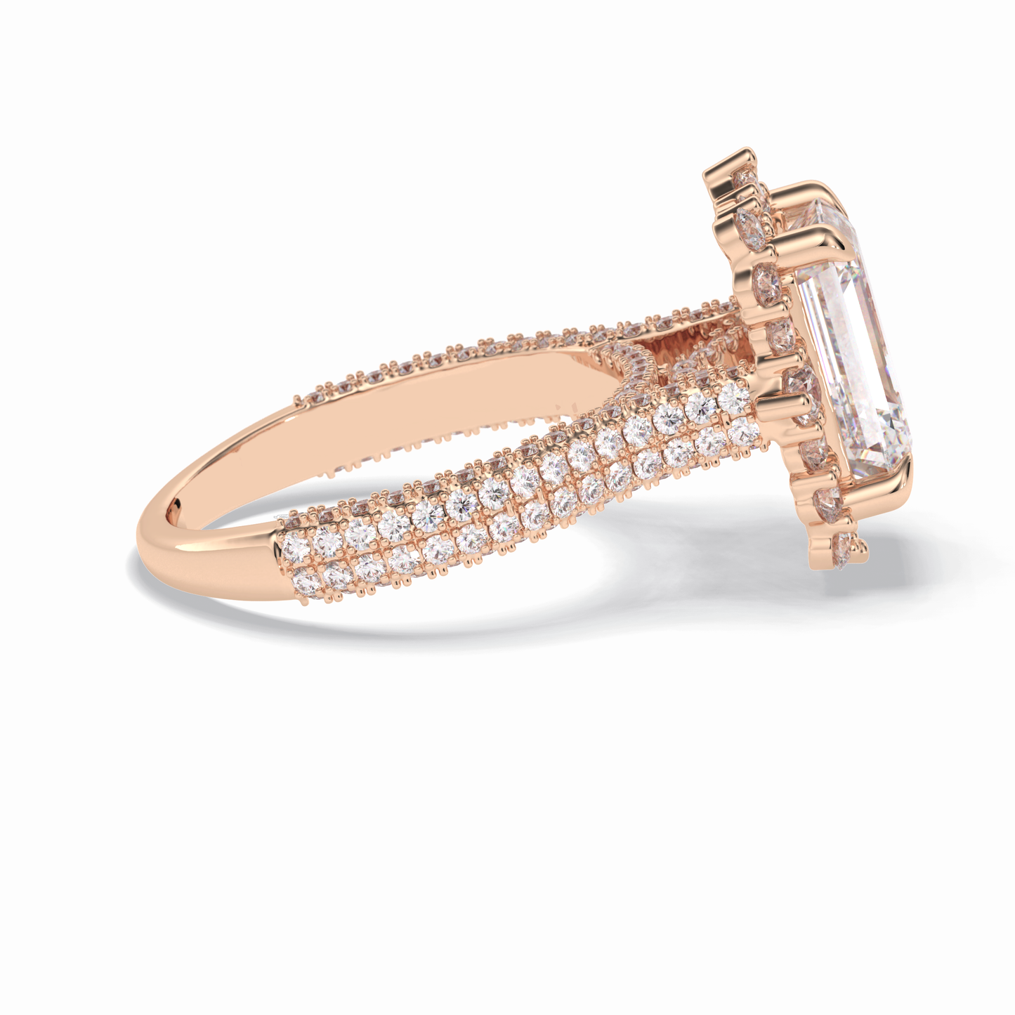 Emerald Cut Halo & Pave Lab Grown Diamond Engagement Ring