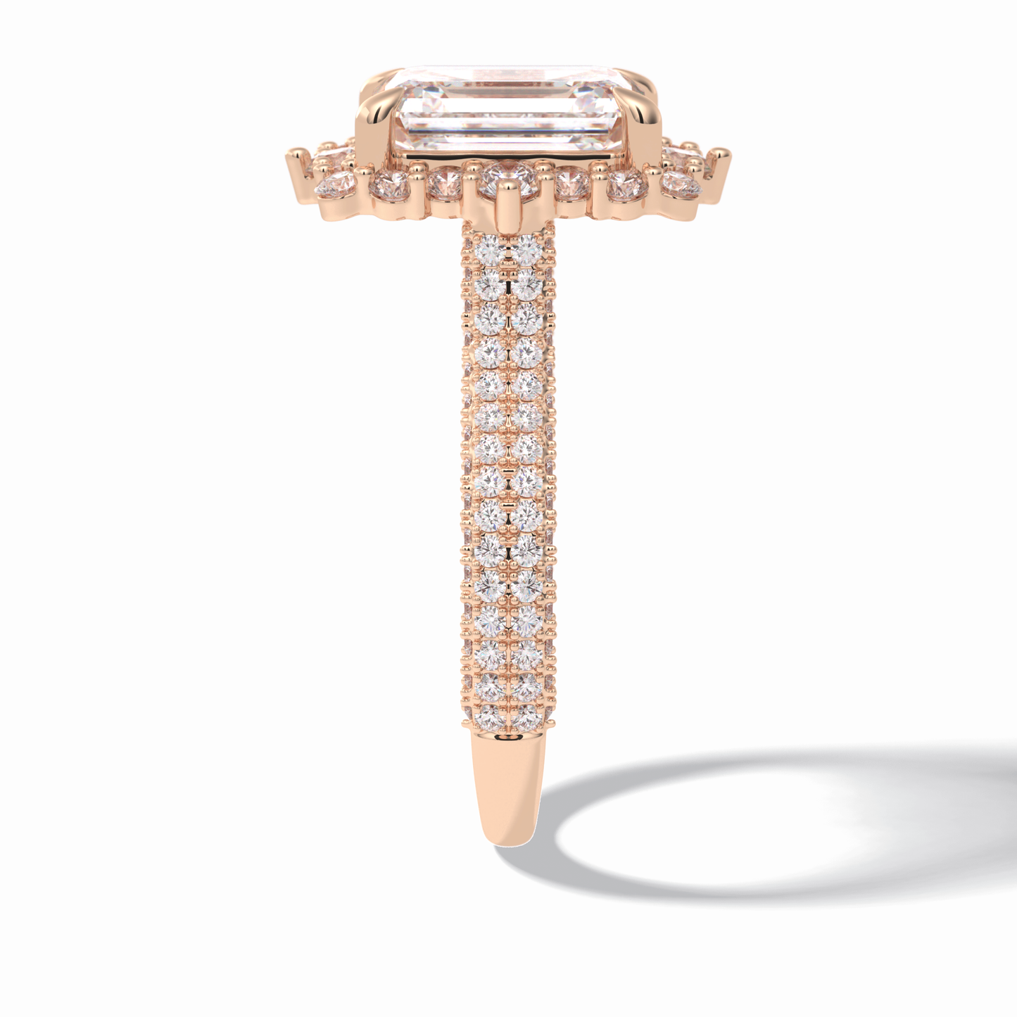 Emerald Cut Halo & Pave Lab Grown Diamond Engagement Ring