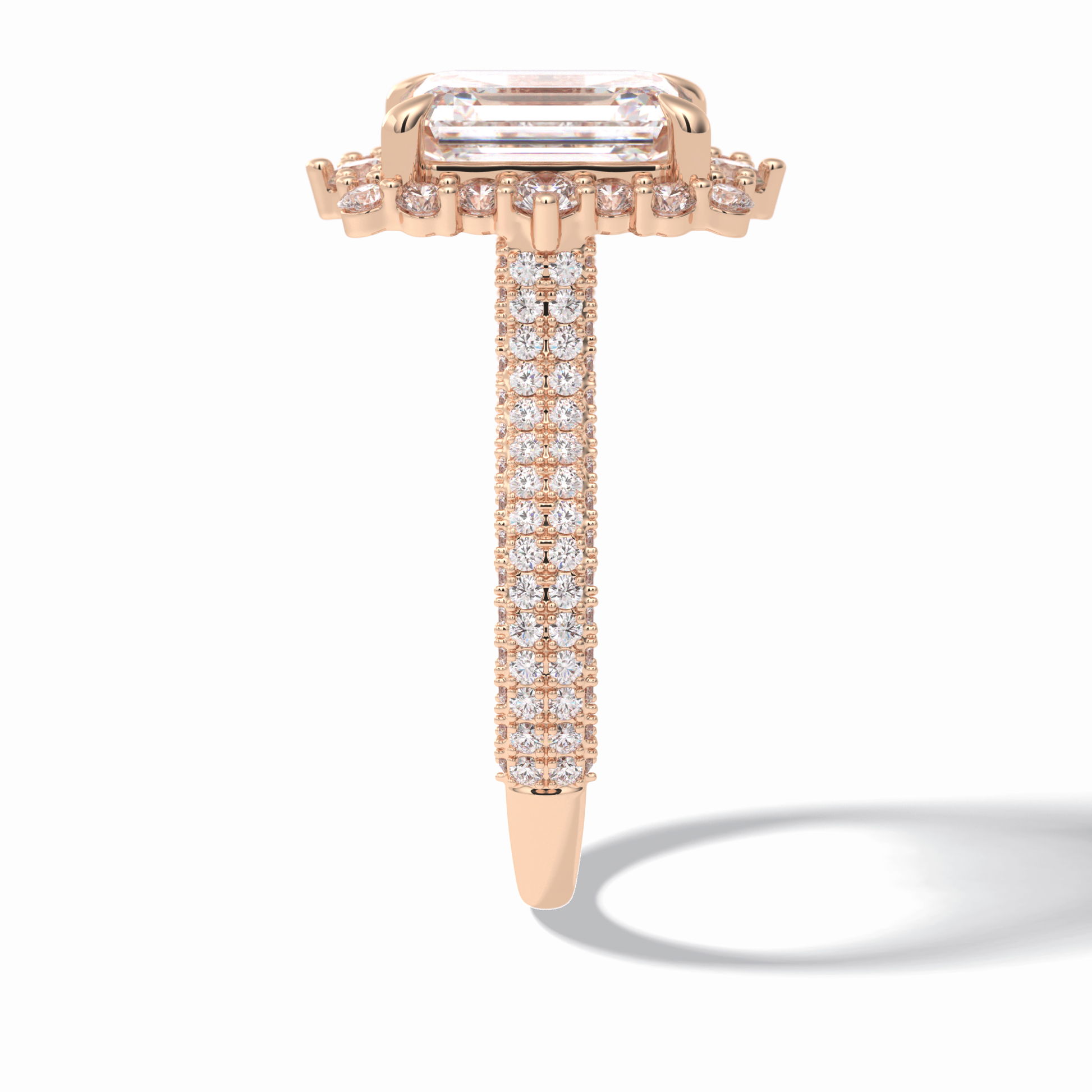 Emerald Cut Halo & Pave Lab Grown Diamond Engagement Ring