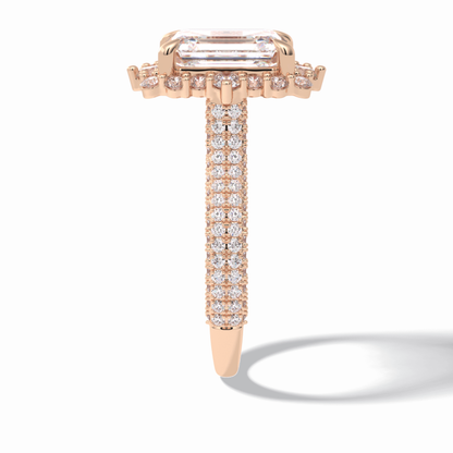 Emerald Cut Halo & Pave Lab Grown Diamond Engagement Ring