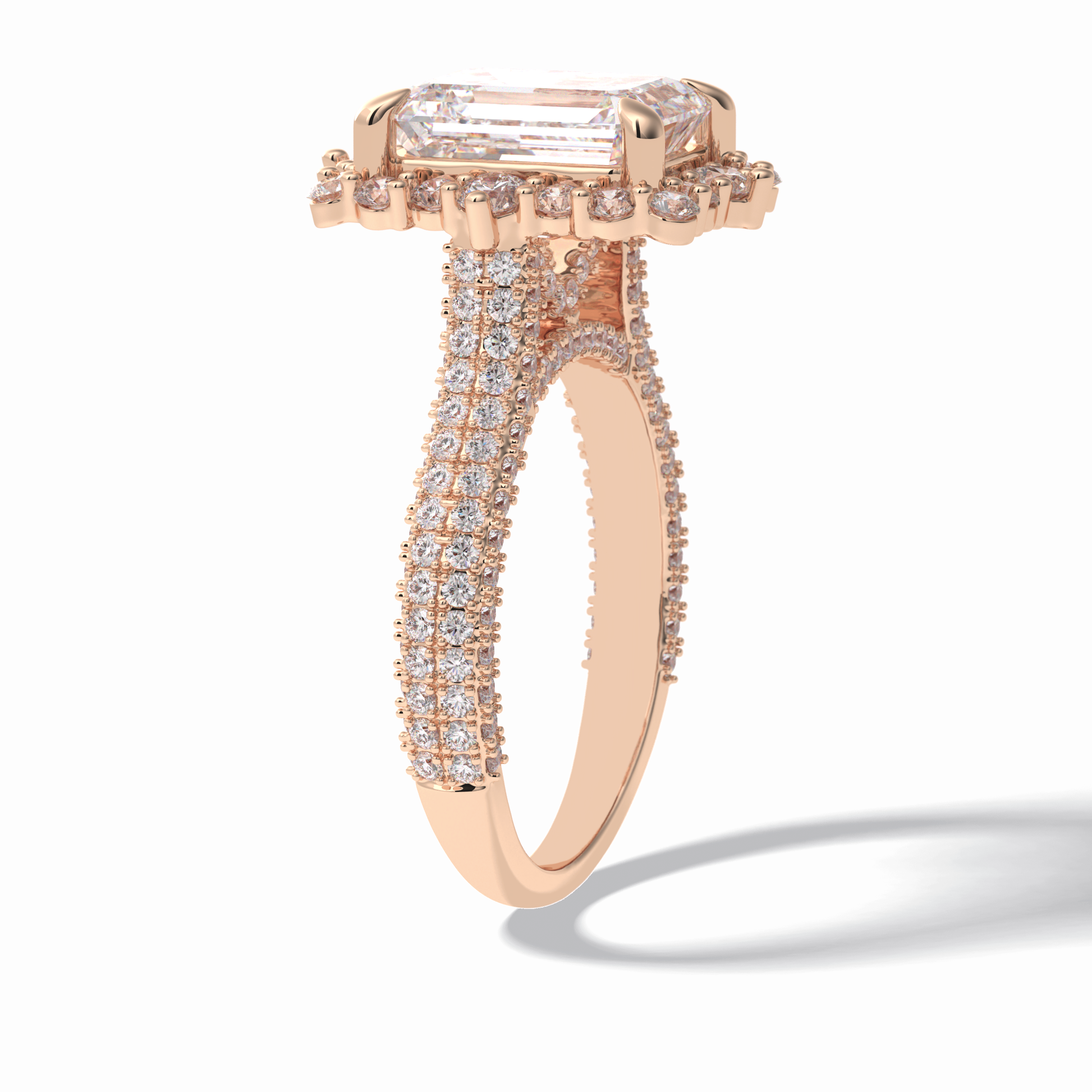Emerald Cut Halo & Pave Lab Grown Diamond Engagement Ring