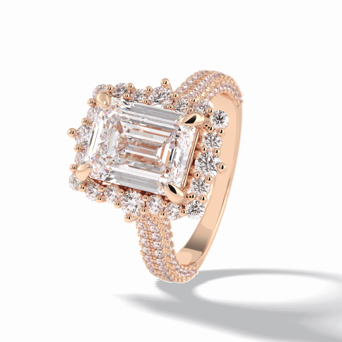Emerald Cut Halo & Pave Lab Grown Diamond Engagement Ring