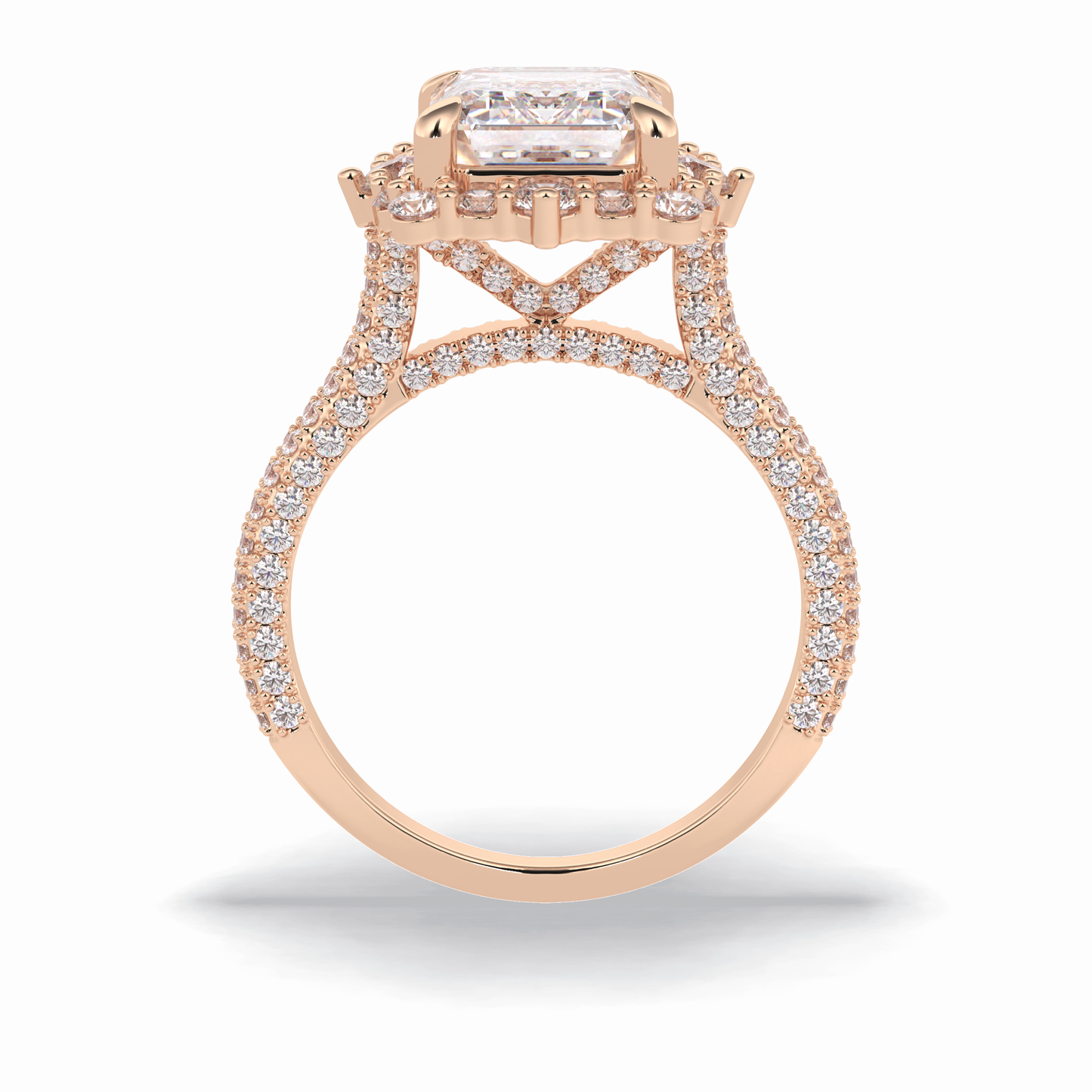 Emerald Cut Halo & Pave Lab Grown Diamond Engagement Ring