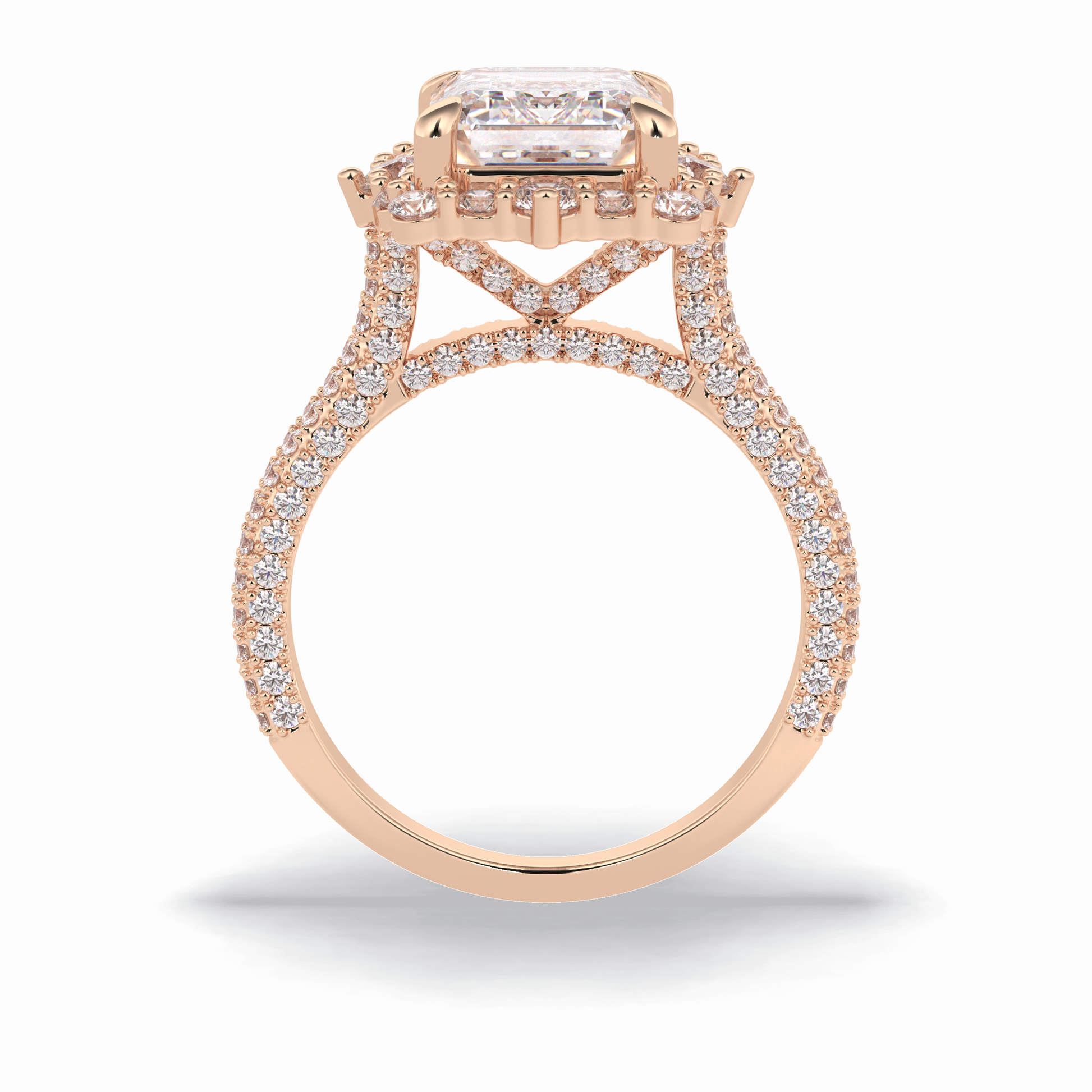 Emerald Cut Halo & Pave Lab Grown Diamond Engagement Ring