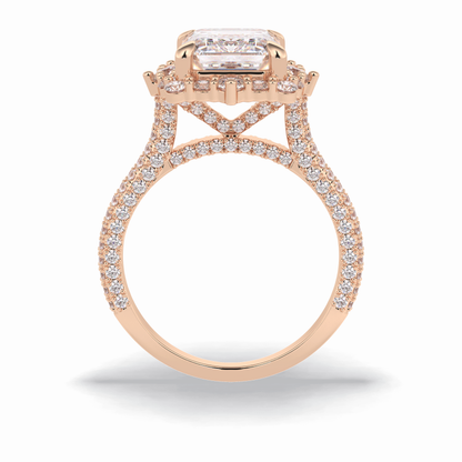 Emerald Cut Halo & Pave Lab Grown Diamond Engagement Ring
