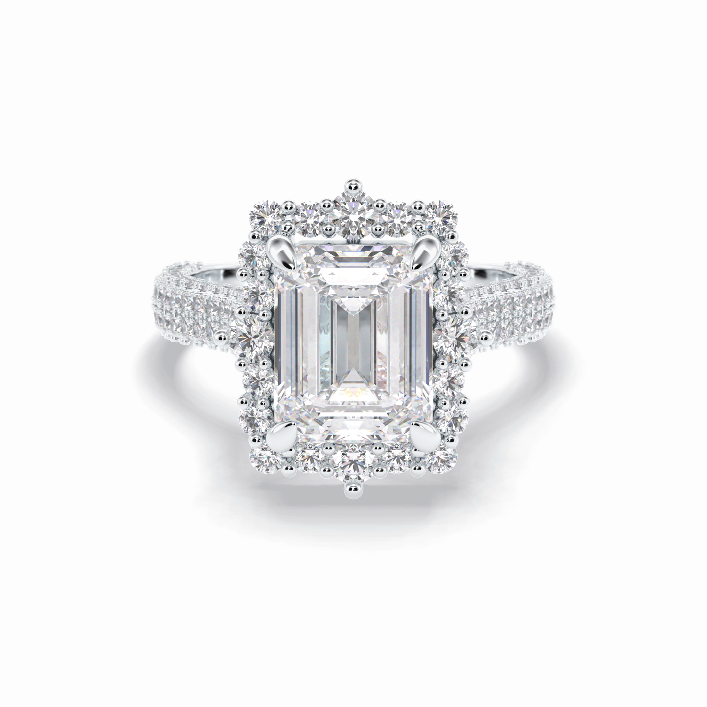 Emerald Cut Halo & Pave Lab Grown Diamond Engagement Ring