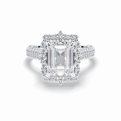 Emerald Cut Halo & Pave Lab Grown Diamond Engagement Ring