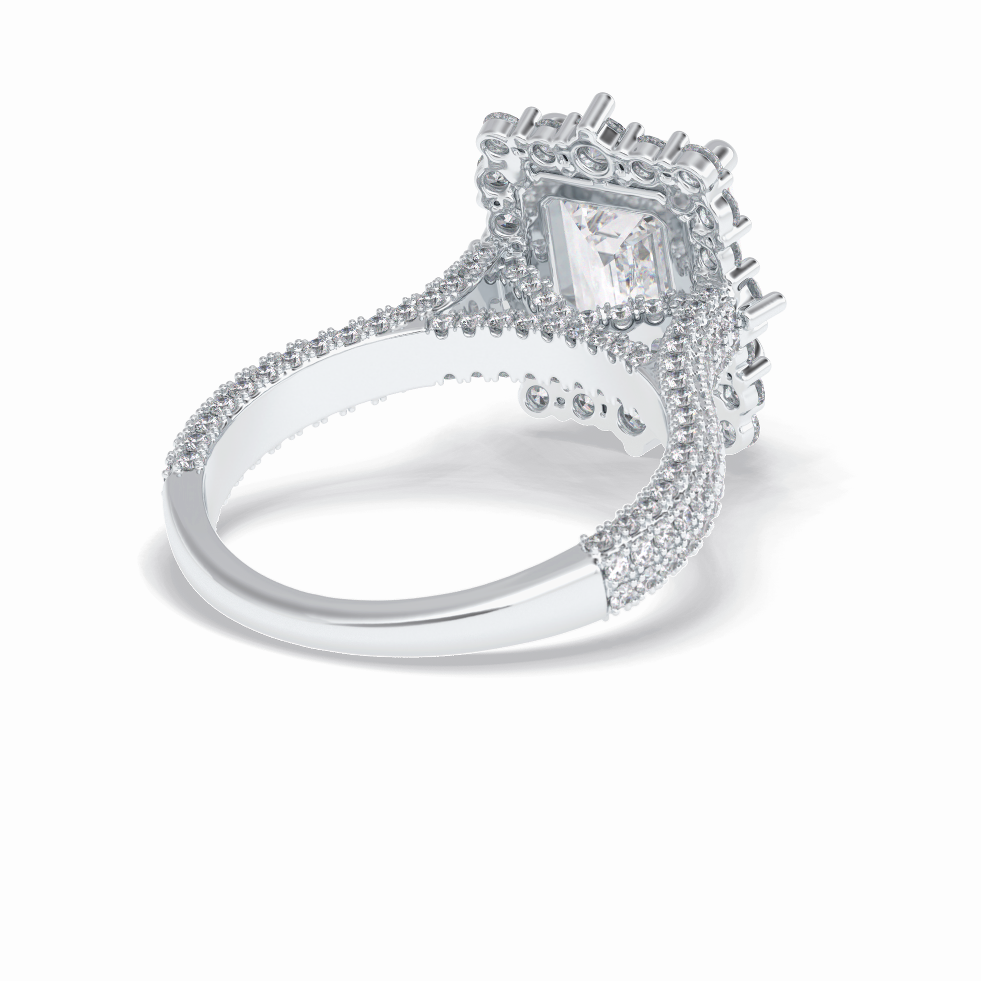 Emerald Cut Halo & Pave Lab Grown Diamond Engagement Ring