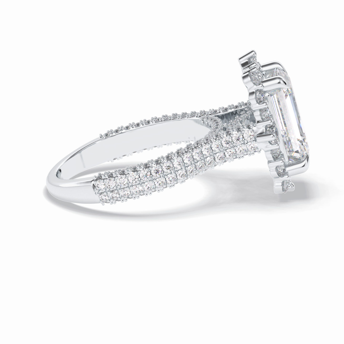 Emerald Cut Halo & Pave Lab Grown Diamond Engagement Ring