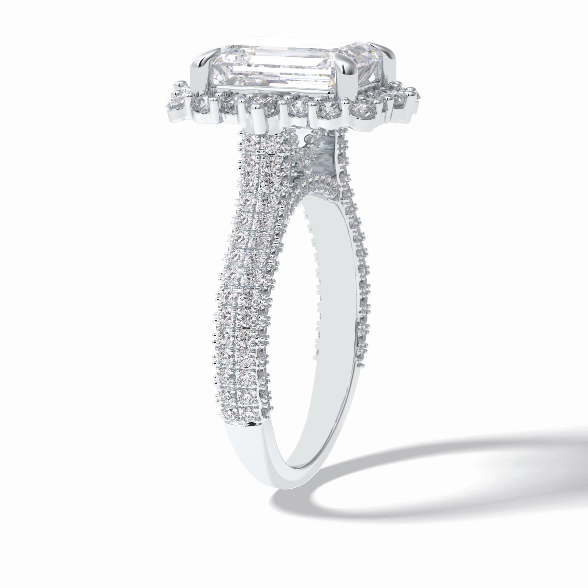 Emerald Cut Halo & Pave Lab Grown Diamond Engagement Ring