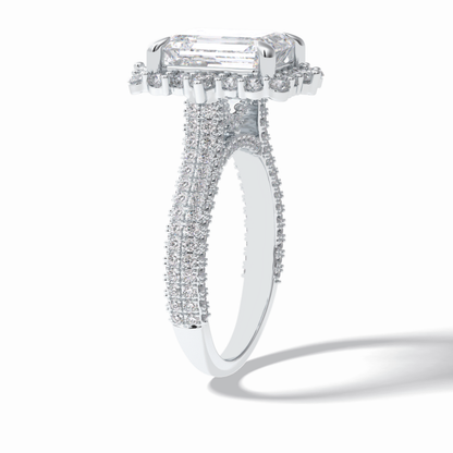 Emerald Cut Halo & Pave Lab Grown Diamond Engagement Ring