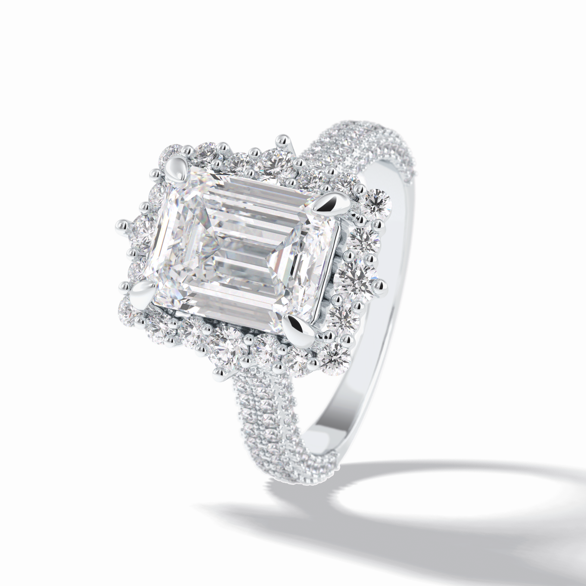 Emerald Cut Halo & Pave Lab Grown Diamond Engagement Ring