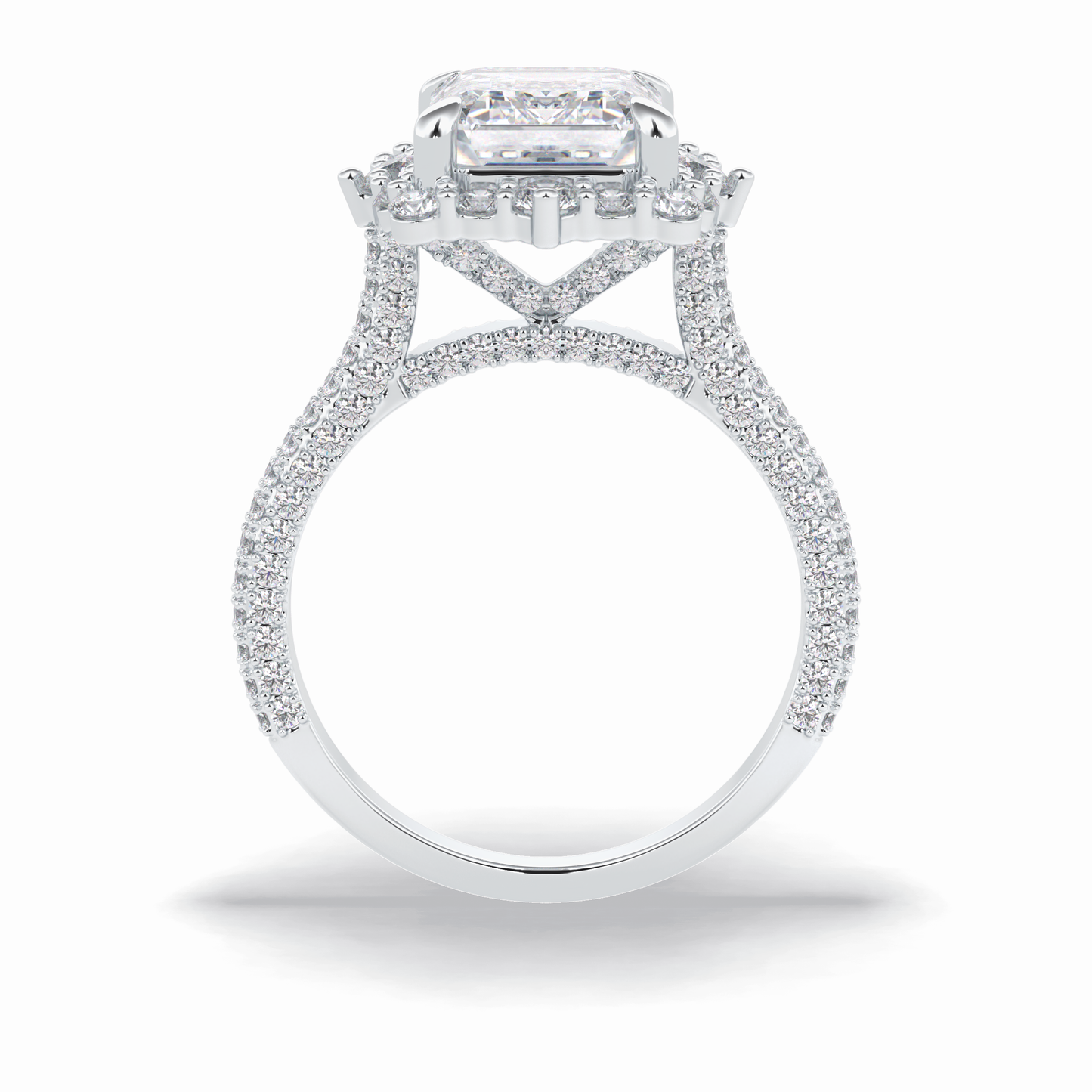 Emerald Cut Halo & Pave Lab Grown Diamond Engagement Ring