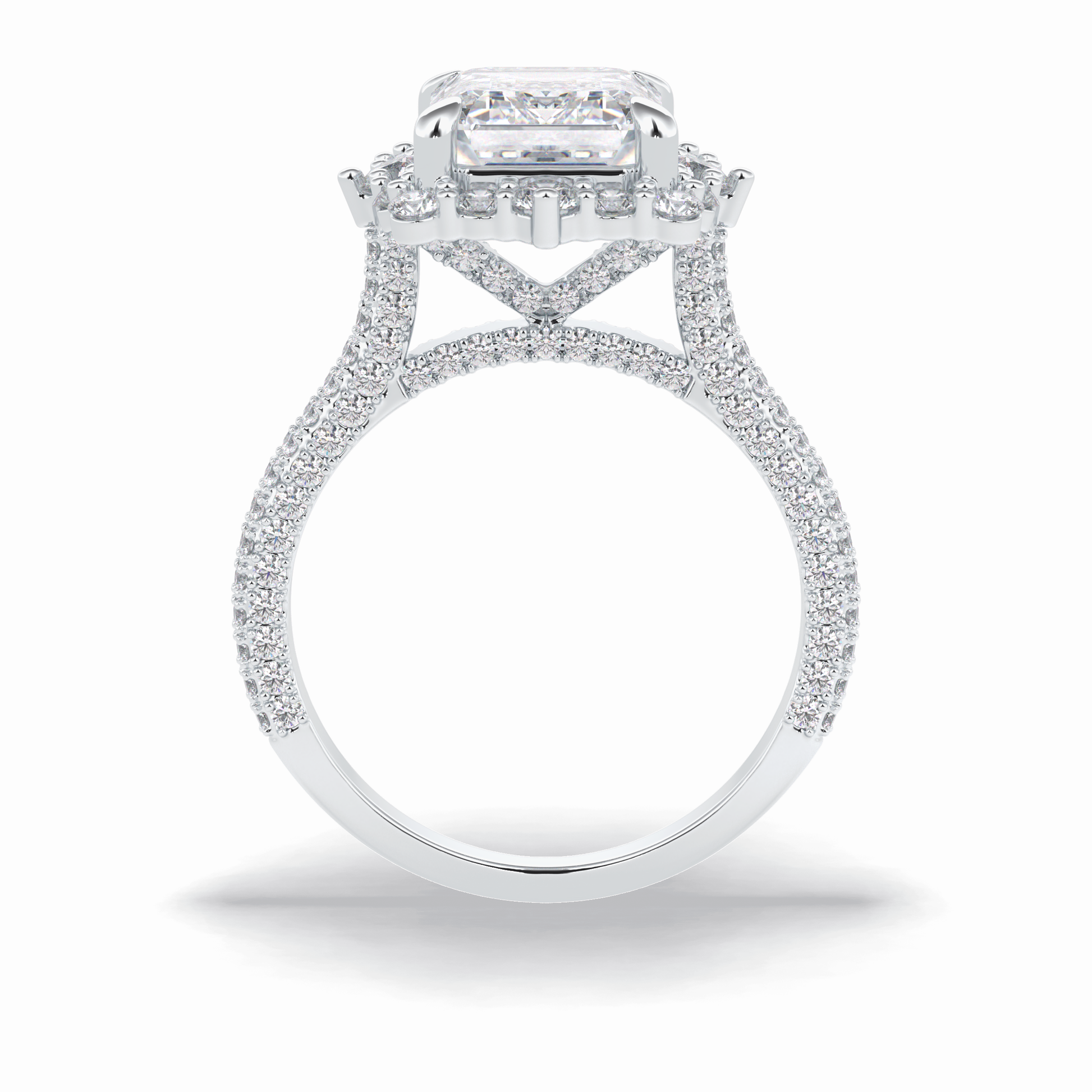 Emerald Cut Halo & Pave Lab Grown Diamond Engagement Ring