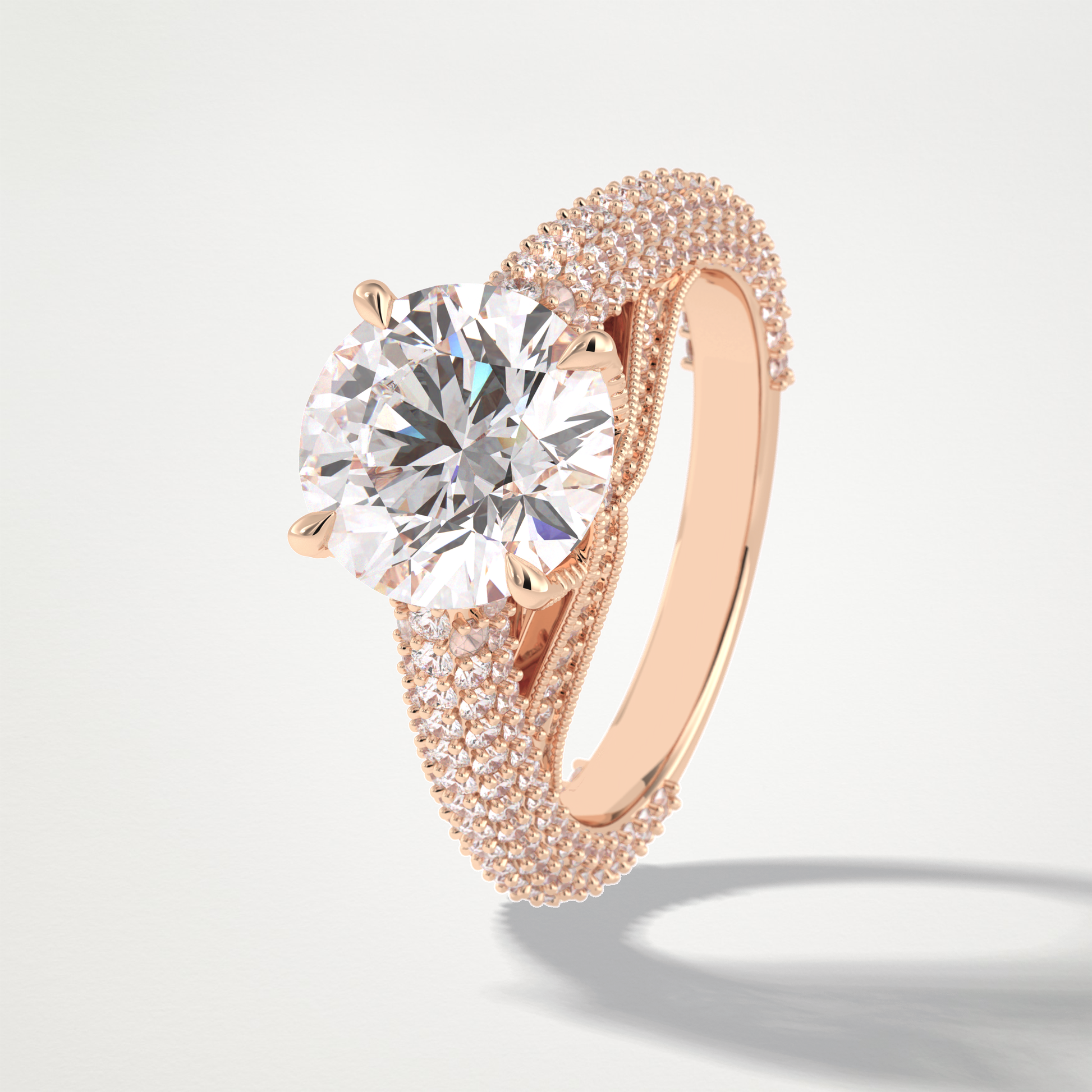 Round Pave Lab Grown Diamond Engagement Ring