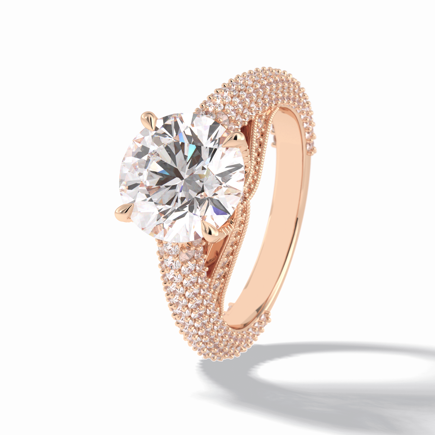 Round Pave Lab Grown Diamond Engagement Ring