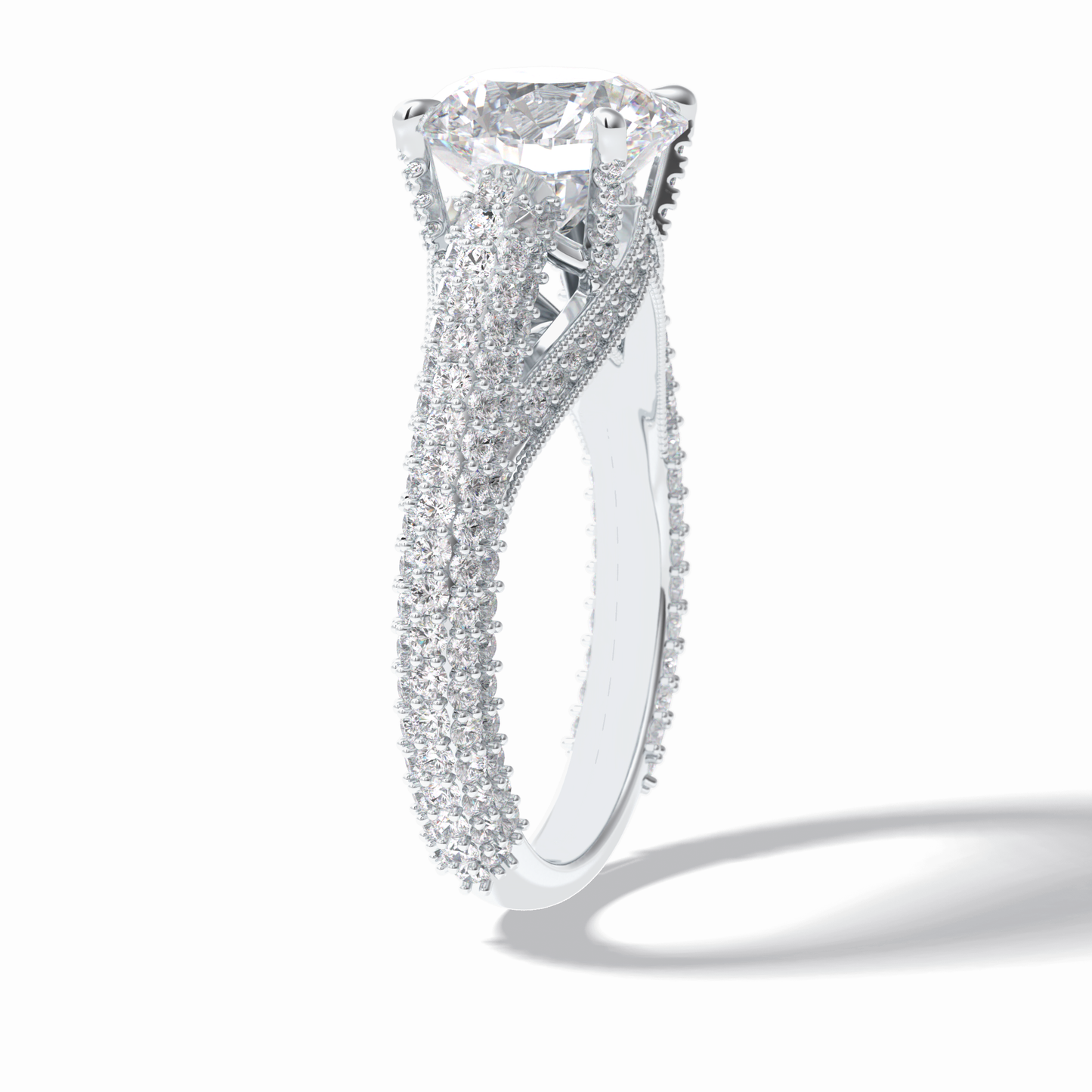 Round Pave Lab Grown Diamond Engagement Ring