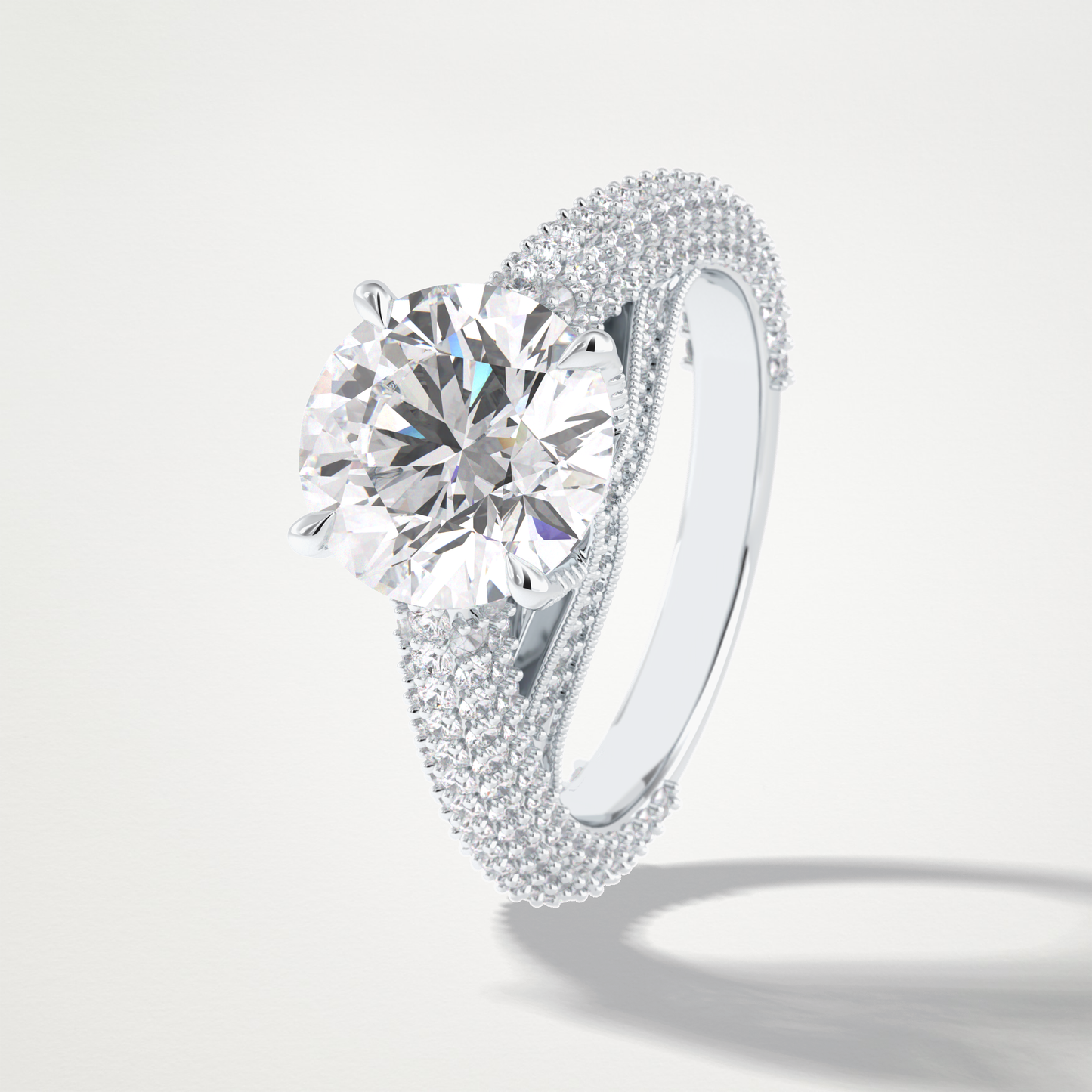 Round Pave Lab Grown Diamond Engagement Ring