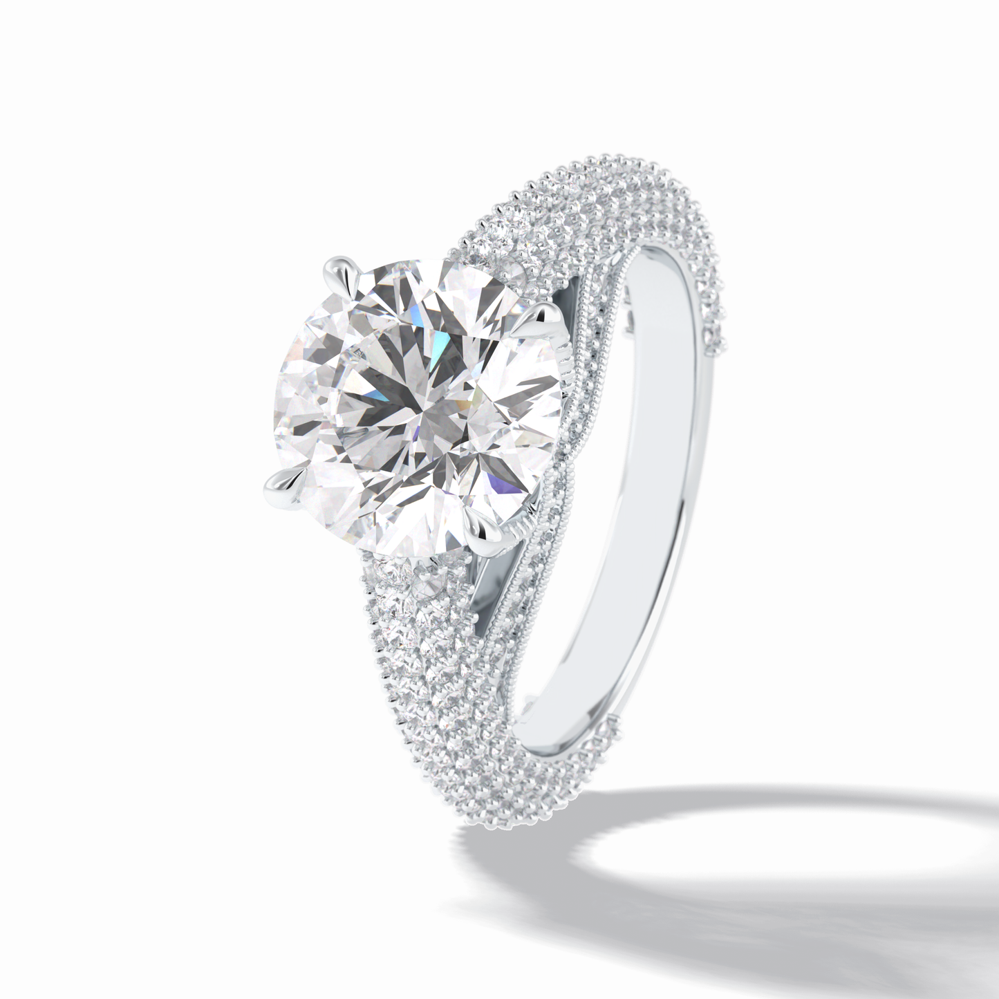 Round Pave Lab Grown Diamond Engagement Ring
