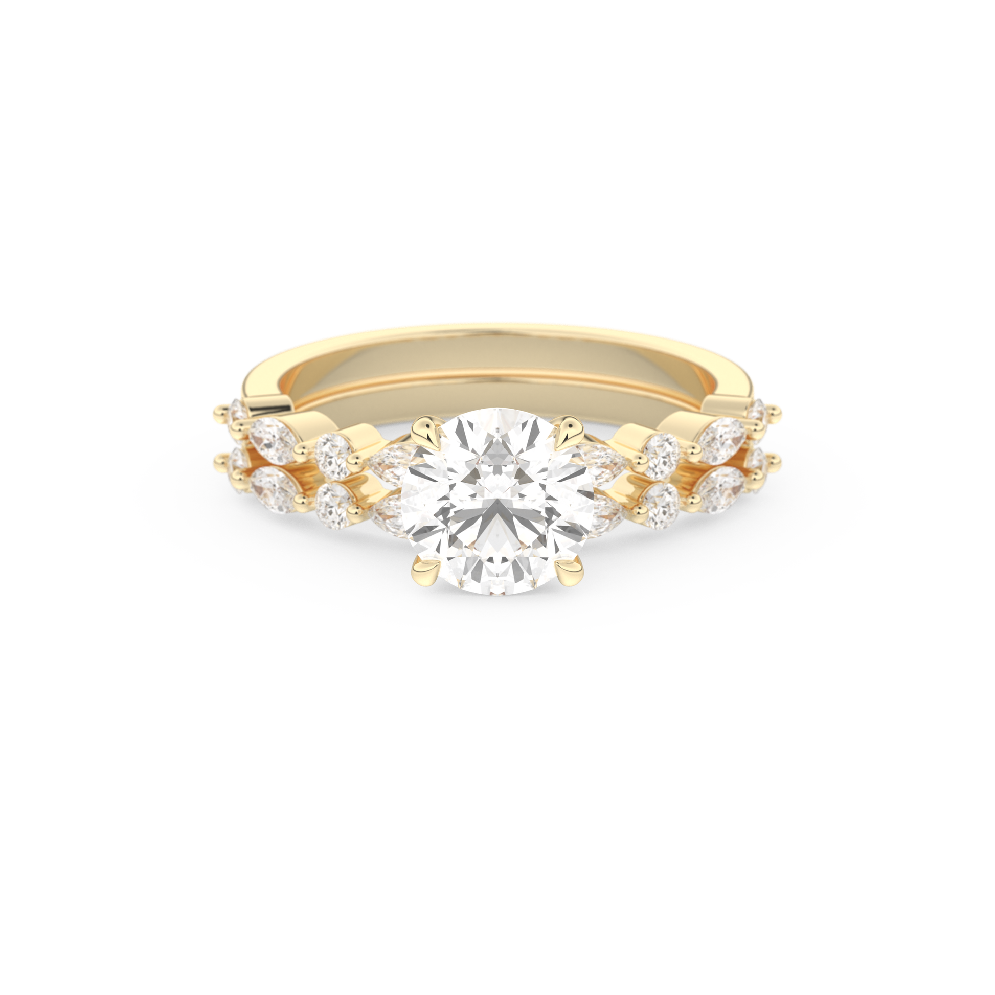 Round Cut Moissanite Bridal Set with Pave Settings– 1.29 CT Center, 0.48 TCW Accents