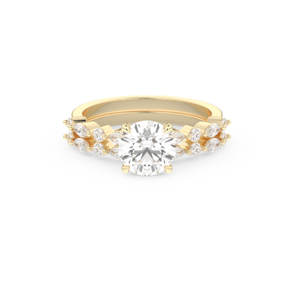 Round Cut Moissanite Bridal Set with Pave Settings– 1.29 CT Center, 0.48 TCW Accents