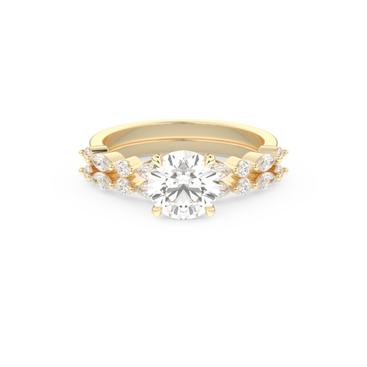 Round Cut Moissanite Bridal Set with Pave Settings– 1.29 CT Center, 0.48 TCW Accents